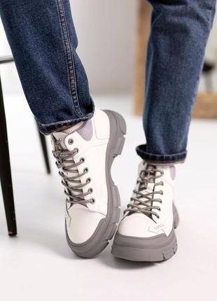 Стильные кроссовки,спортивные ботинки кожаные белые деми,демисезонные осенние,весенние (осень-весна 2022-2023),удобные,комфортные,мягкие5 фото
