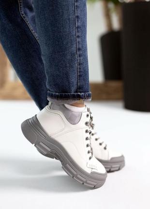 Стильные кроссовки,спортивные ботинки кожаные белые деми,демисезонные осенние,весенние (осень-весна 2022-2023),удобные,комфортные,мягкие8 фото