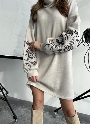 Платье туника свободного кроя ангора вышивка