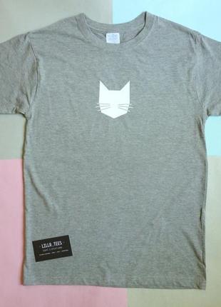 Сіра футболка з принтом котик