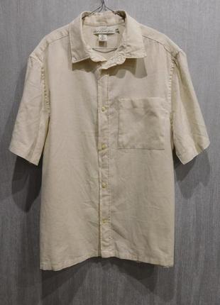 Хлопковая рубашка до короткого рукава натуральная ткань тенниска из смеси льна и  хлопка от h&m2 фото