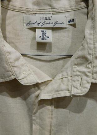 Хлопковая рубашка до короткого рукава натуральная ткань тенниска из смеси льна и  хлопка от h&m3 фото