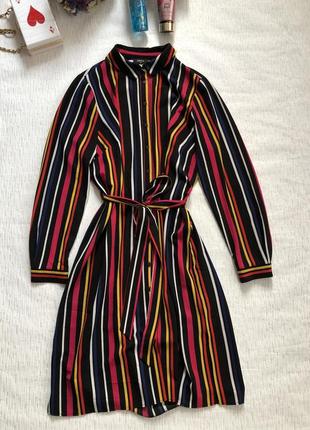 Стильное платье в разноцветную полоску под пояс l - размер2 фото