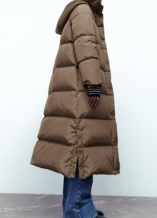 Довгий пуховик zara із захистом від вітру та дощу