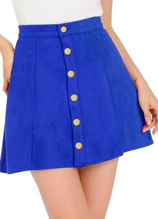 Спідниця синя трапеція на кнопках під замш міні