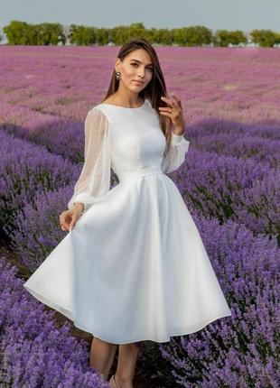 Біла (айворі ) сукня міді, плаття весільне, спідниця сонце 💖1 фото