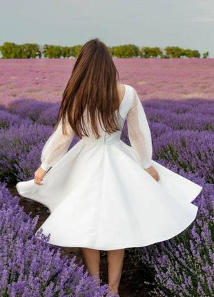 Біла (айворі ) сукня міді, плаття весільне, спідниця сонце 💖3 фото
