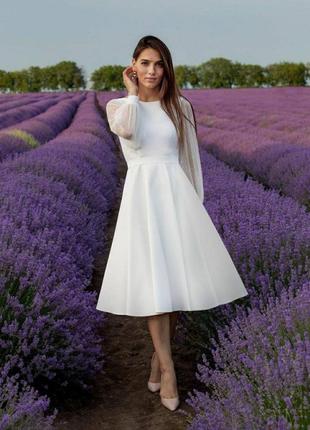 Біла (айворі ) сукня міді, плаття весільне, спідниця сонце 💖2 фото
