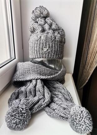 Зимовий жіночий комплект шапка та шарф, теплий, в'язаний, напіввовняний.4 фото