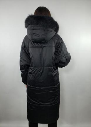 Зимове довге пальто куртка oversize натуральне хутро