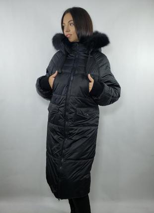 Зимове довге пальто куртка oversize натуральне хутро4 фото