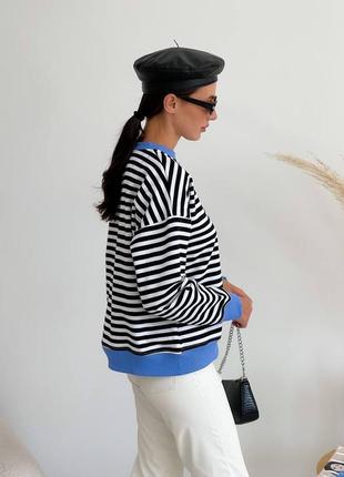 Модная трендовая женская комфортная в полоску стильная красивая удобная кофта кофточка худи качественная с рукавами черная с белым3 фото
