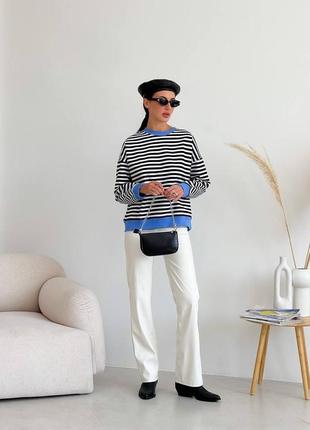 Модна трендова жіноча комфортна у смужку стильна красива зручна кофта кофточка худі якісна легка з рукавами чорна з білим5 фото