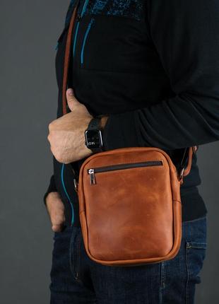 Кожаная мужская сумка ричард, натуральная винтажная кожа, цвет коричневый, оттенок коньяк