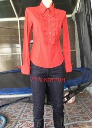 1 день!винтаж!кружево красная блуза рубашка с жабо и брендовымипонками стрейч (оригинал)