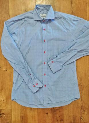 Стильная светло-синяя мужская рубашка в клетку демисезонная рубашка клетчатая мужская рубашка молодежная мужская рубашка классическая мужская рубашка