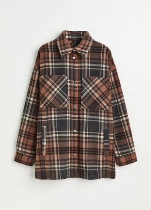 H&m жіноче вовняне (шерстяне) пальто-сорочка (куртка - сорочка) , розмір - s