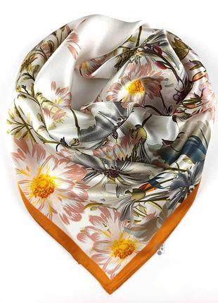Маленький шелковый платок 53*53 100% шелк натуральный с цветами новый7 фото
