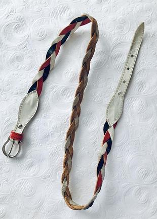 Ремень/ пояс кожаный плетёный белый косичка