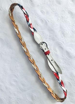 Ремень/ пояс кожаный плетёный белый косичка