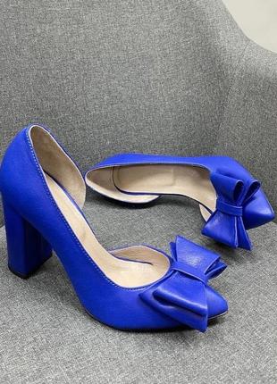 Синие туфли натуральна кожа с бантом 35-411 фото