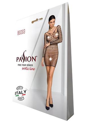 Бодистокинг-платье с глубоким воротом, длинные рукава,крупная сеточка,перфорация