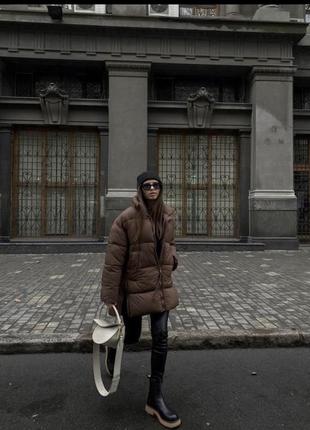 Зимний пуховик в шоколадном цвете zara куртка дутик курточка