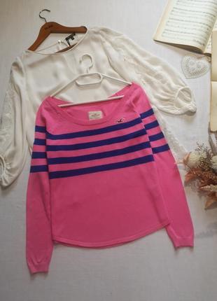 Яскрава, рожева, кофта, в смужку, пуловер, джемпер, толстовка, hollister,1 фото