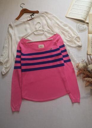 Яскрава, рожева, кофта, в смужку, пуловер, джемпер, толстовка, hollister,2 фото