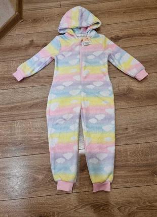 Стильный плюшевый кигуруми махровая пижама радуга облако 4-5л 104-110