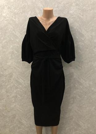 Платье миди с запахом на груди и объёмным рукавом размер 12-14