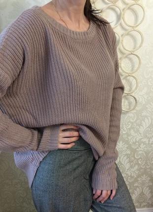 Коричневый свитер  удлинённый грубая вязка