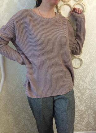Коричневый свитер  удлинённый грубая вязка8 фото