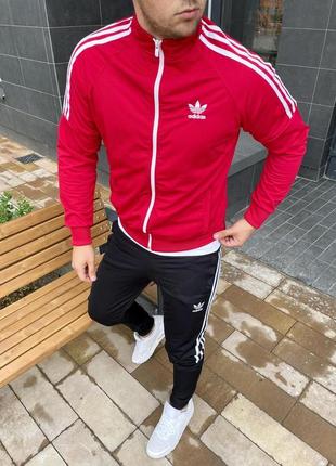 Мужской спортивный костюм run красный с черным без капюшона адидас из лакосты весенний осенний летний