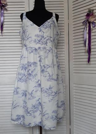 Натуральне плаття, сарафан у тропічний принт фламінго, пальми