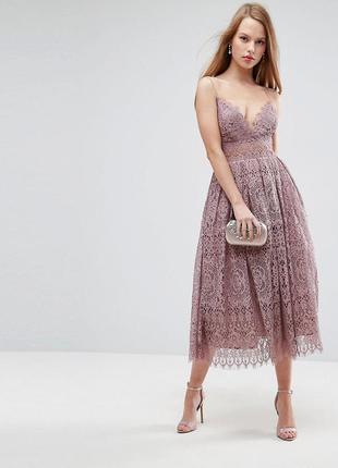 Нова!фантастична лілова мереживна сукня-міді максі з відкритою спиною asos