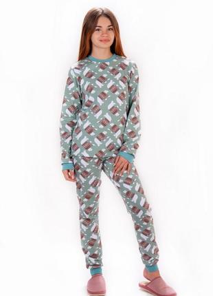 Хлопковая пижама с начесом, бавовняна піжама з начосом, утеплееная пижама1 фото