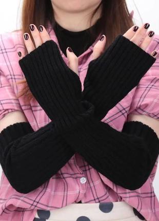 Гетры черные вязаные теплые зимние на руки руку8 фото