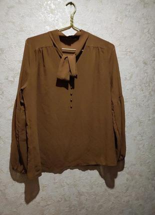 Блузка , коричневая блузка, нарядная блузка, блузка рукава воланы