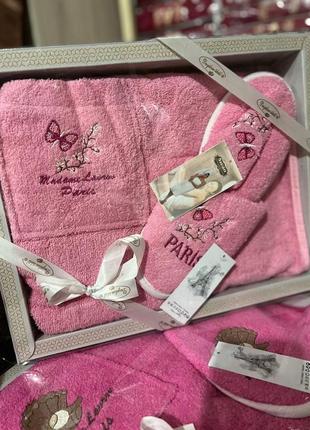 Женский набор в сауну. банное полотенце на липучке, полотенце на голову (чалма) и тапочки