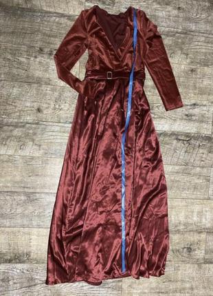 Платье женское длинное трапециевидное, элегантное вечернее платье с глубоким v-образным вырезом, с разрезом, длинная юбка-макси с завышенной талией4 фото