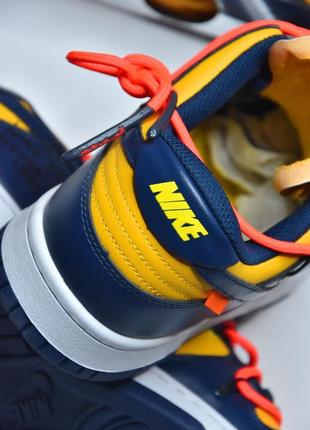 Кожаные кроссовки nike dunk low off-white university gold midnight navy. унисекс5 фото