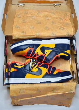 Шкіряні кросівки nike dunk low off-white university gold midnight navy. унісекс