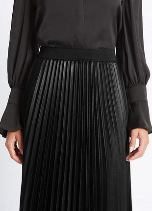 Шикарная черная юбка плиссе миди эко-кожа8 фото