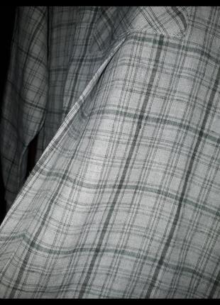 Винтажная натуральная льняная светлая рубашка в клетку с длинным рукавом большой размер6 фото