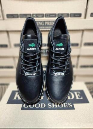 Спортивные ботинки, кеды кожаные черные мужские лакосте lacoste (весна/осень/деми/демисезонные) для мужчин, удобные, комфортные,стильные7 фото