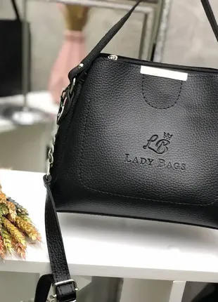 Черная - стильная сумочка на три отделения - lady bags, два ремня в комплекте3 фото