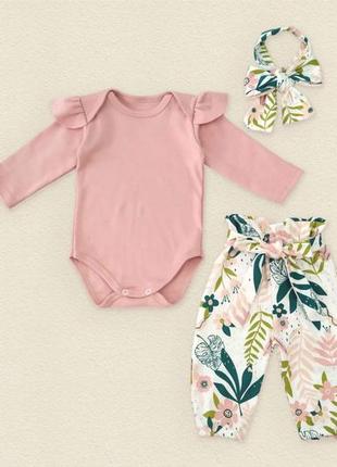 Комплект боді штани із пов'язкою monstera