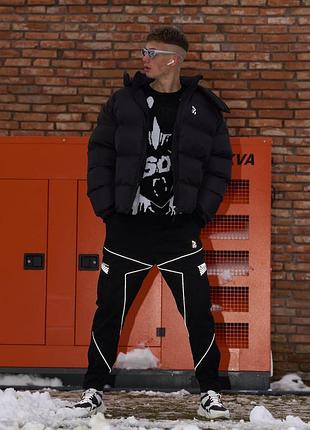 Теплі брюки карго чоловічі ogonpushka xeed чорні з рефлективом