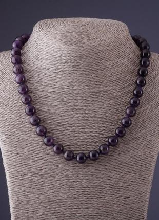 Бусы камень аметист фиолетовый шарик d-10мм l-45см